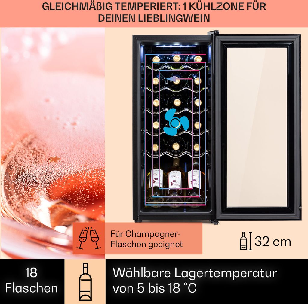 Klarstein Weinkühlschrank, 1 Zonen Getränkekühlschrank Produktbild 3