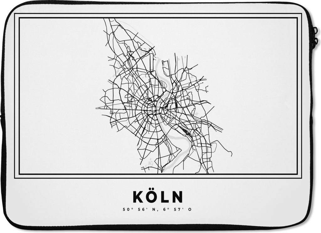 MuchoWow Laptop Hülle 13 Zoll Stadtplan - Schwarz-weiß - Karte - Köln - Deutschland - Karte Laptoptasche - Laptophülle - Sleeve - Rundumschutz