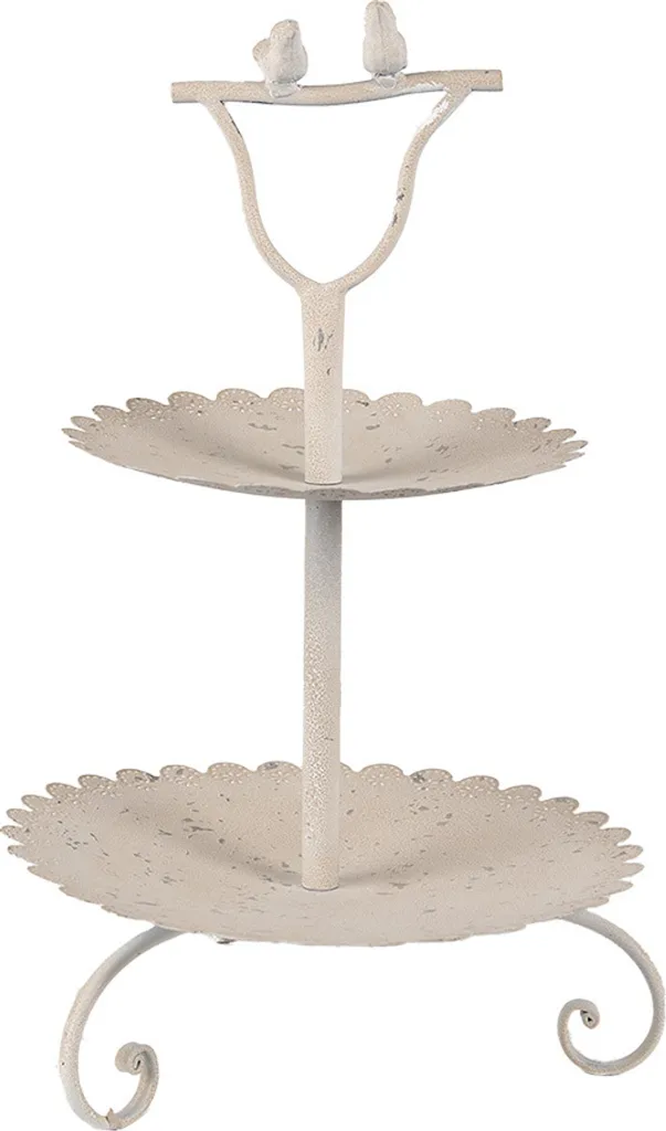Etagere a 2 strati Clayre & Eef Ø 32x51 cm Uccelli in metallo beige