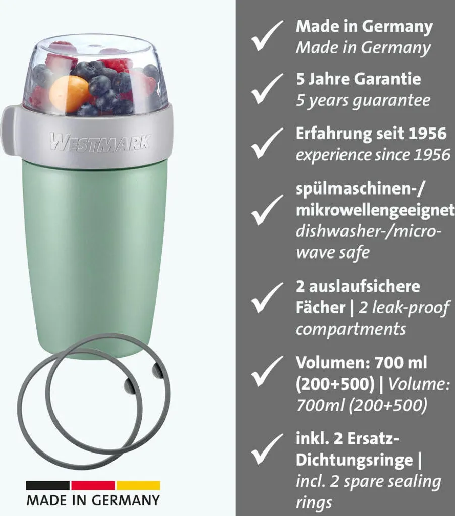 Westmark Müslibecher Elegance 700ml Mint-Grün con Sigillo Ricambio