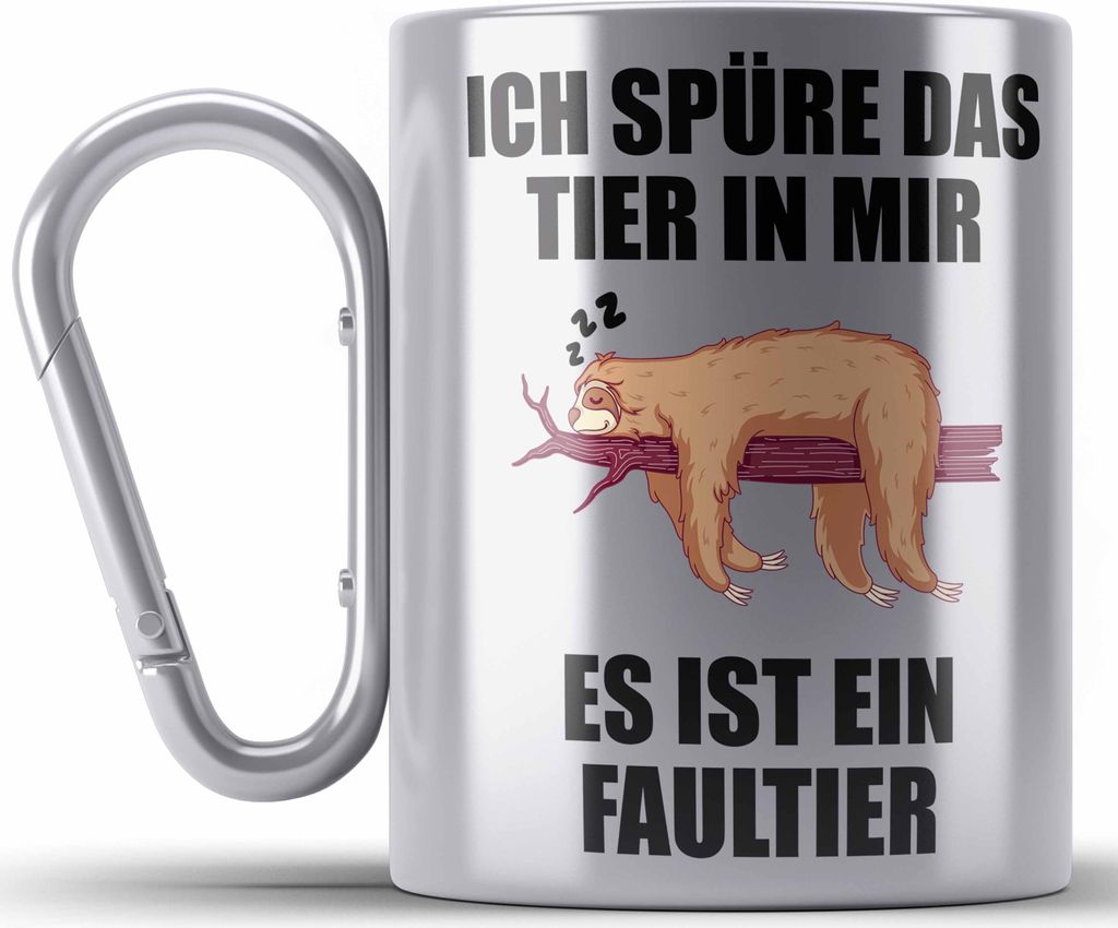 Trendation - Lustige Edelstahl Tasse Karabiner mit Spruch Mitarbeiter Faultier Geschenk Arbeitskollege Männer Frauen (Silber)