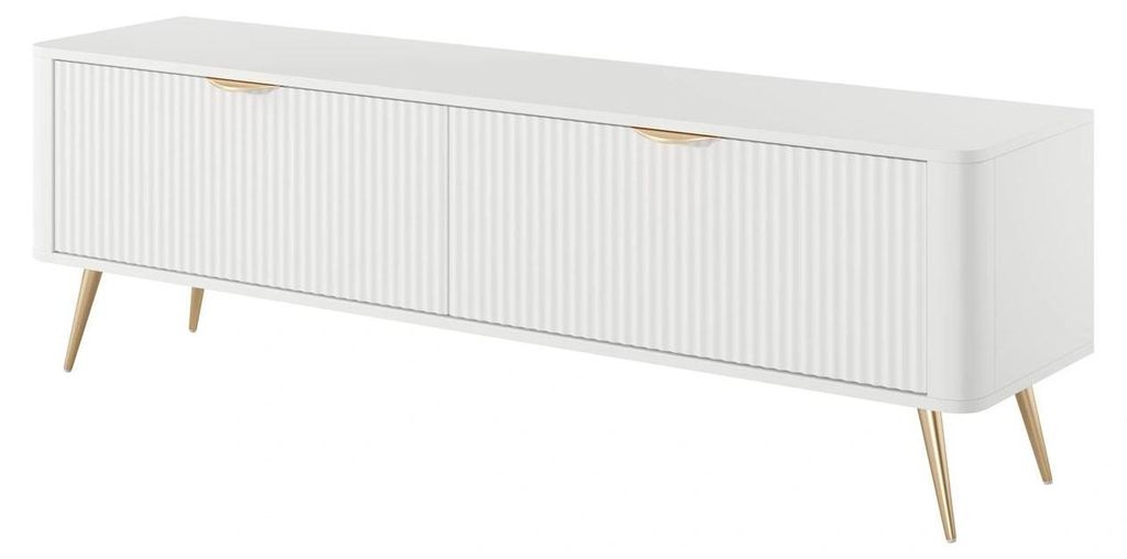 Lowboard TV-Schrank FLORE 163 cm Weiß Gold Geriffelt 2 Türen Modern