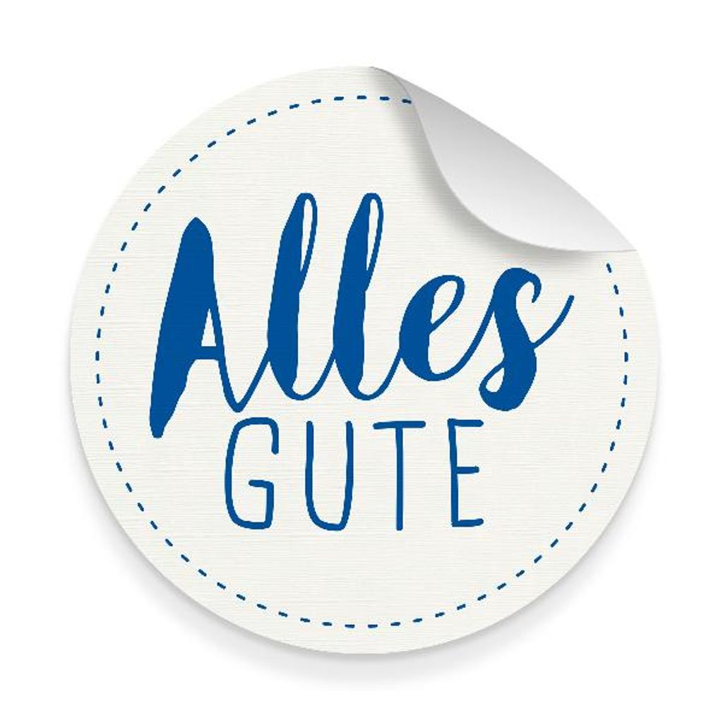 itenga 10x Aufkleber Sticker "Alles Gute" weiß blau 9,5 cm Durchmesser