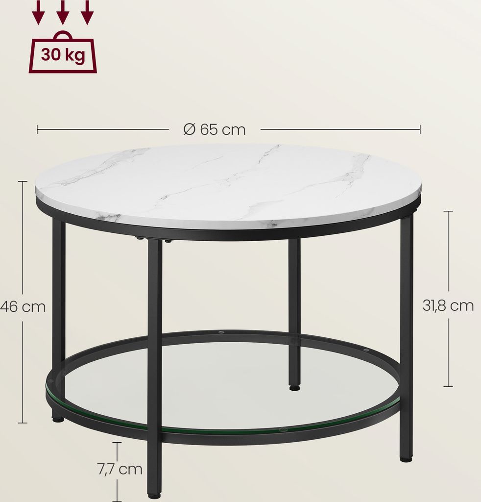VASAGLE Couchtisch, Wohnzimmertisch, moderner Stil, 65 x 46 Produktbild 