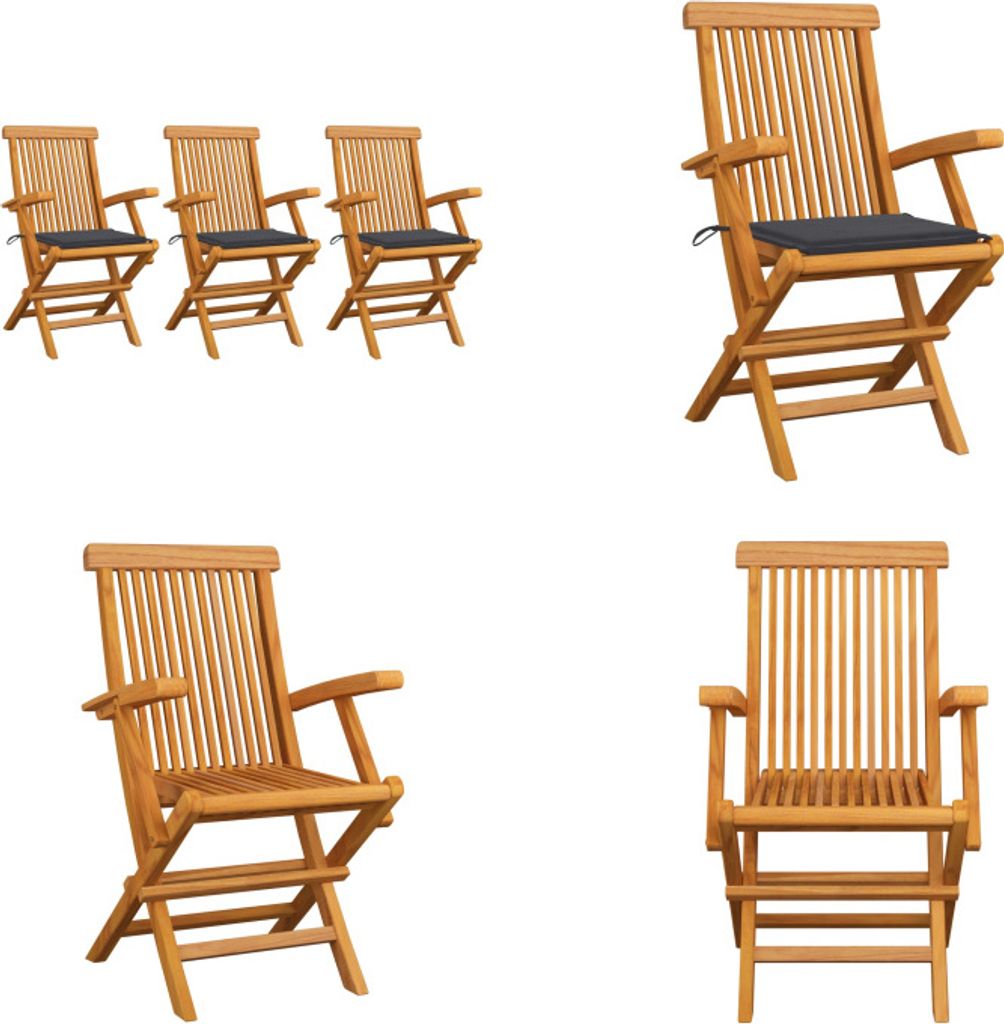 vidaXL Gartenstühle mit Anthrazit Kissen 3 Stk. Massivholz Teak - Gartenstuhl - Gartenstühle - Gartenstuhl Holz - Gartenstuhl Massivholz