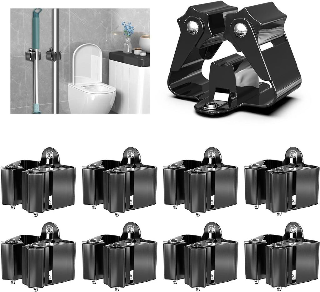 Accroche Balai Wandbild 8 Stück – Edelstahl – Bad/Garage/Jardin/Buanderie/Küche – Schwarz.