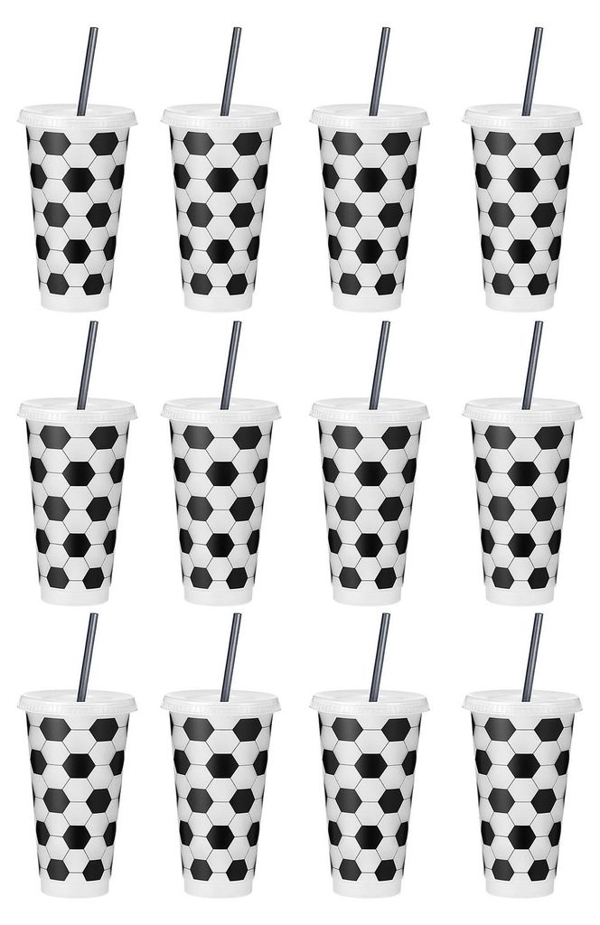 1/6/12 Stück 710 ml wiederverwendbare Fußballbecher, 24 oz Plastiktrinkflaschen, Fußball-Motivbecher, Spieltags-Sport-Fußballpartyzubehör, Gas...