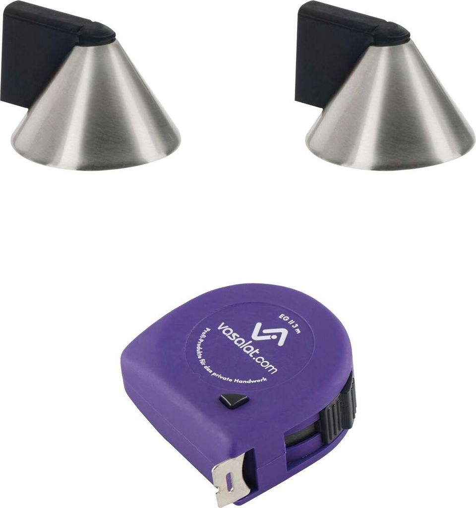 vasalat Türstopper Boden zum Schrauben ø 40mm, Höhe 26mm - Kegel Tür Stopper Boden mit Gummipuffer + Montagezubehör, Edelstahl gebürstet - 2 ...