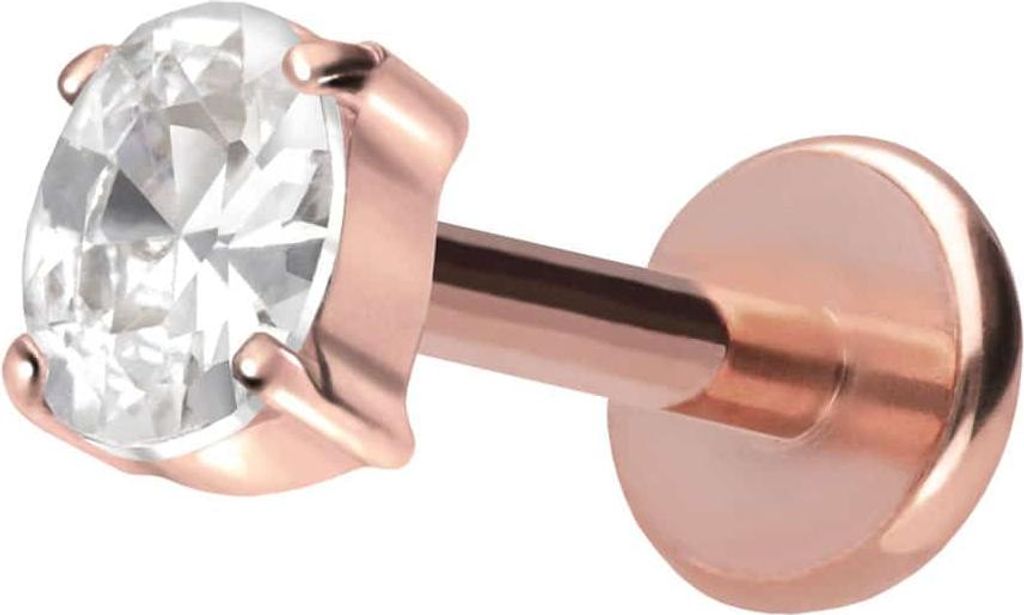 Ohrpiercing, Nasenpiercing Titan Labret mit Push Fit EINGEFASSTES KRISTALLOVAL RoséGold Stablänge: 10mm | Stabstärke: 1mm