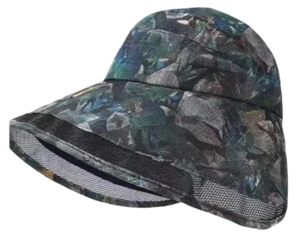 Atmungsaktiver Sonnenhut aus Mesh, halbhohles Oberteil, breite Krempe, Sonnenschutz für das gesamte Gesicht, Retro-Print, faltbar, tragbar, Sporthut