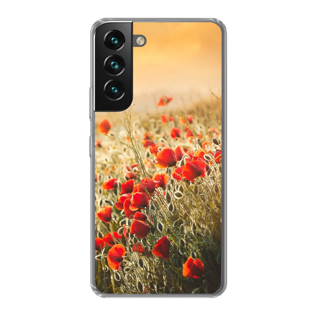 MuchoWow Handyhülle Schutzhülle Hülle für Samsung Galaxy S22 Sonnenstrahlen über einem Mohnblumenstrauß Silikon Softcase Handy Hülle - Mob...
