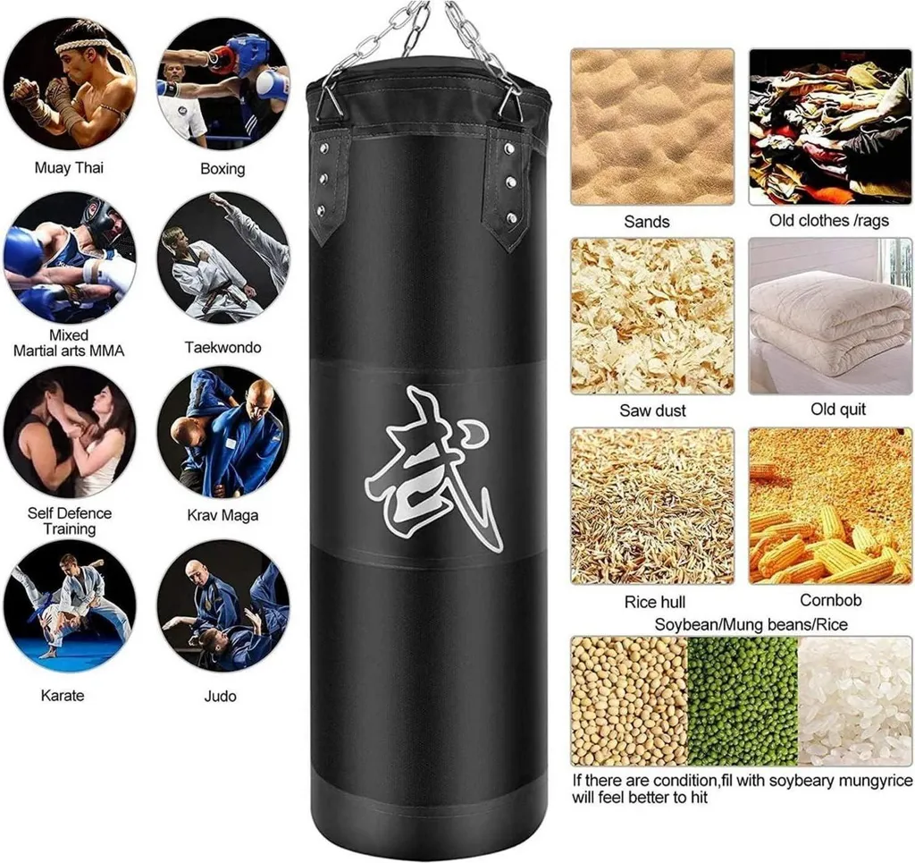 Set de Sac de Frappe Vide 100cm Noir pour Entraînement Boxe et Combat