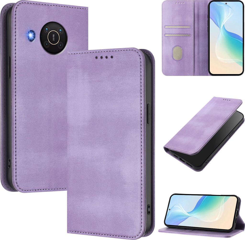 Handyhülle für Nokia X20/Nokia X10, Vintage Leder RFID Schutz Kartenfach Standfunktion Magnetische Klapphülle Violett