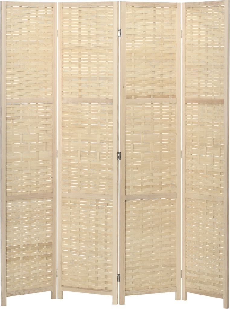 HOMCOM Raumteiler für den Innenbereich, 4-teilig, aus Holz und gewebtem Bambus, zusammenklappbarer, platzsparender Raumteiler, Höhe 170 cm, Natur