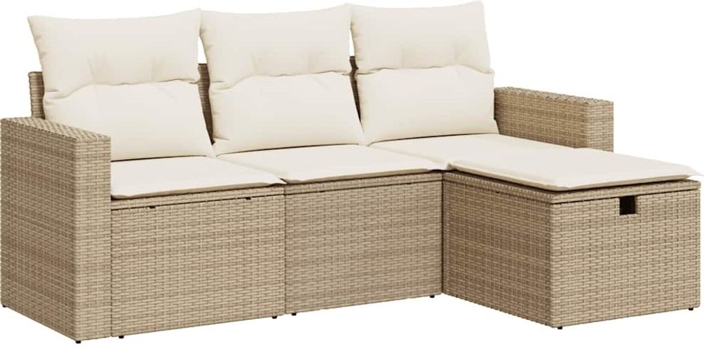 vidaXL 4-tlg. Garten-Sofagarnitur mit Kissen Beige Poly Rattan