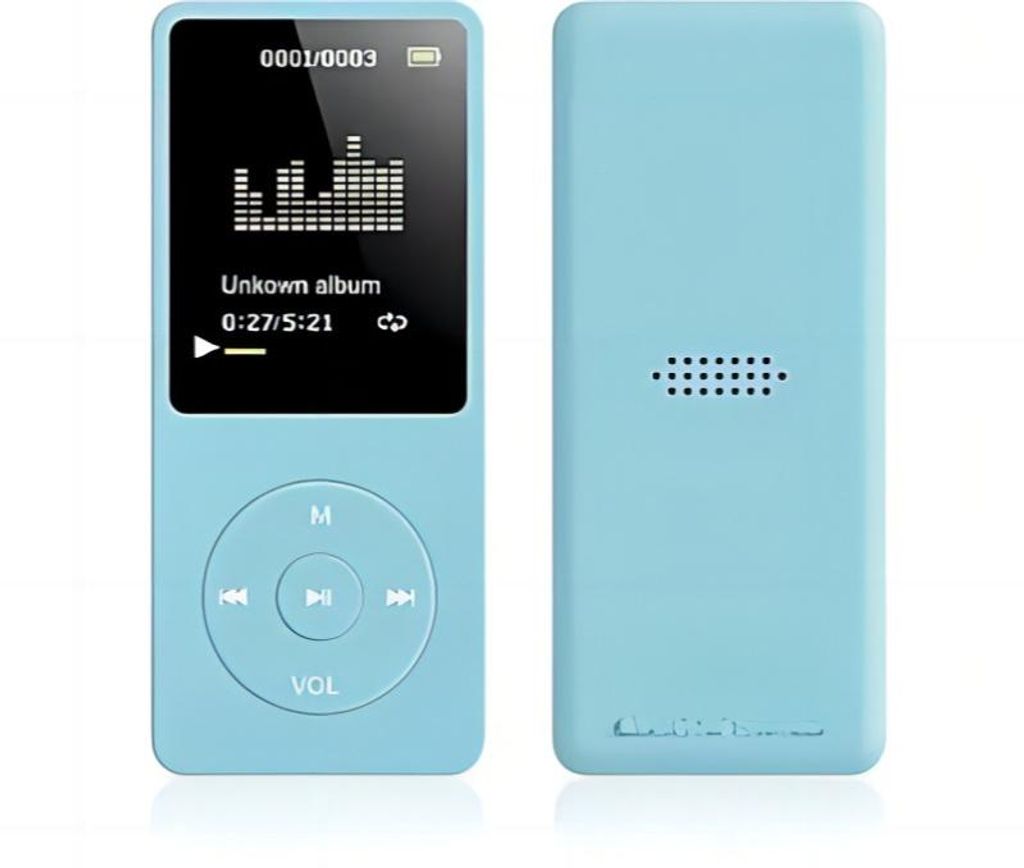 MP3-Musikplayer 16GB, tragbarer MP4-Player mit OLED-Display, externer Lautsprecher, Blau, Mini Walkman für Kinder