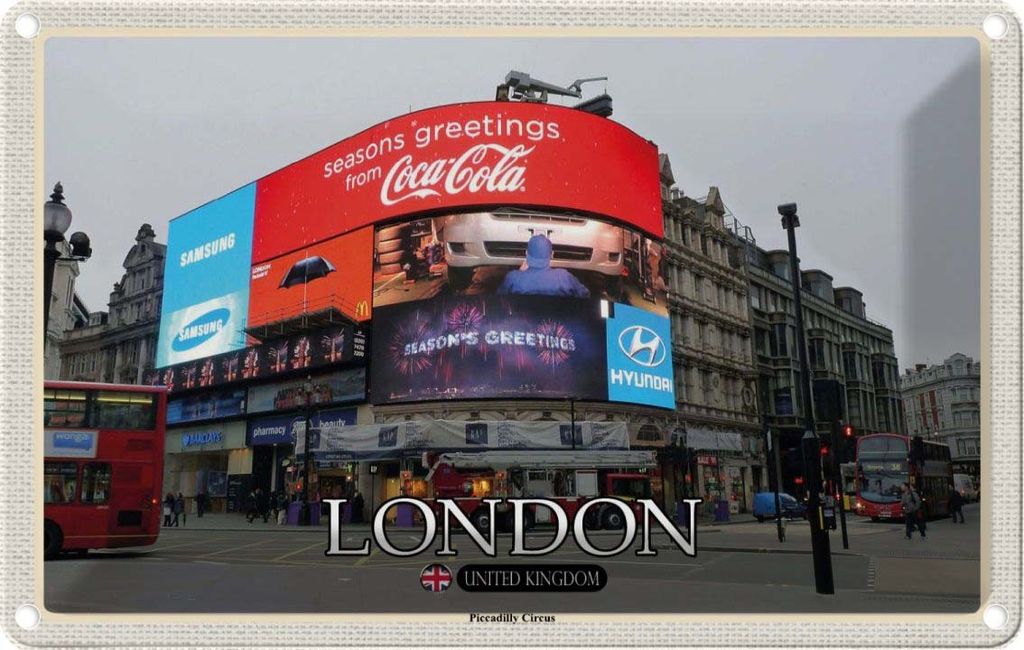 vianmo Blechschild 12x18 cm London Piccadilly Circus UK England Bildmotiv Reisemotiv Abenteuer Reisen