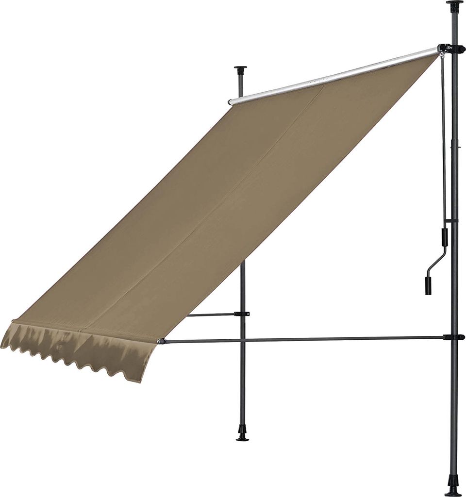 Klemmmarkise 300x130cm Beige Balkonmarkise Sonnenschutz Terrassenüberdachung Höhenverstellbar von 200-290cm Markise Balkon ohne Bohren