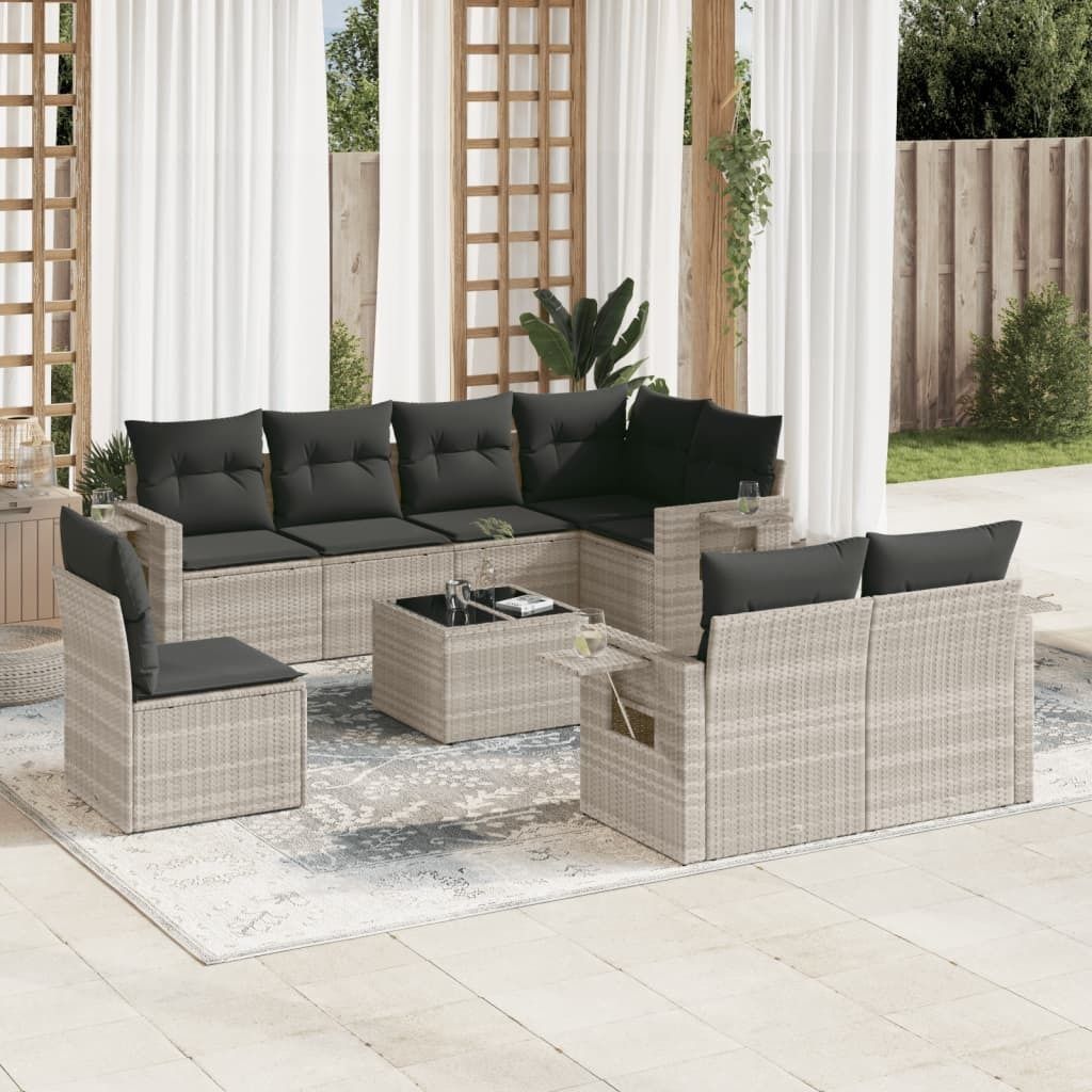 Maison Exclusive - 9-tlg. Garten-Sofagarnitur mit Kissen Hellgrau Poly Rattan