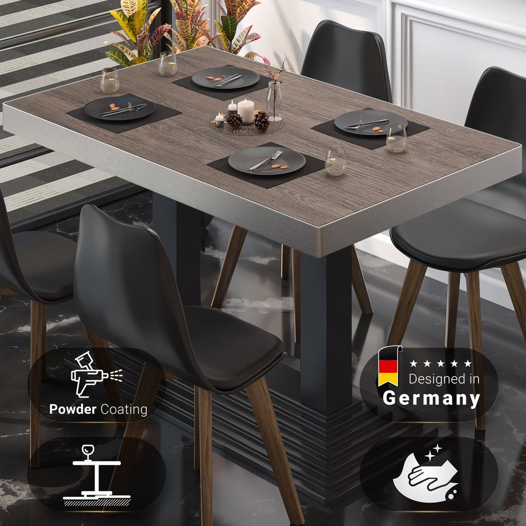 BPY | Bistro Tisch | 110 x 60 x 81 cm | Quadratisch | Edelstahl Rand | Light Wenge / Schwarz | Bistrotisch Gastro Tisch