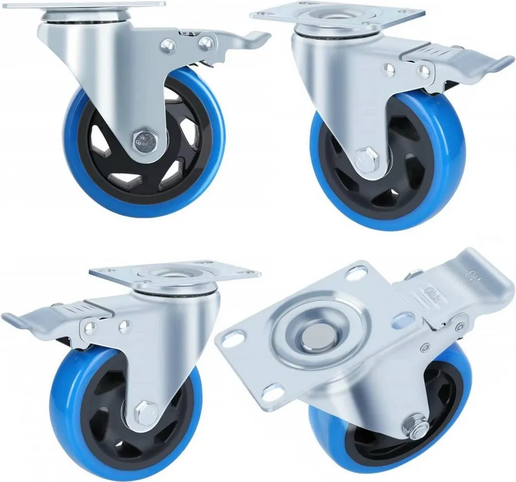 Lot de 8 roulettes pivotantes 100 mm avec frein en polyuréthane 150 kg