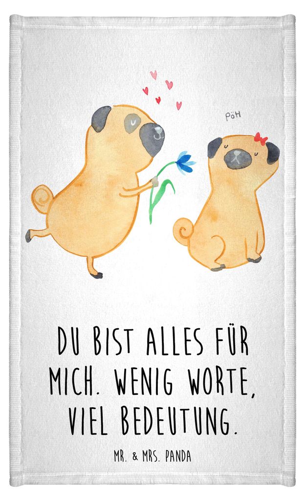 Mr. & Mrs. Panda Handtuch Mops Verliebt - Weiß - Geschenk, Freund, Motiv, Sprüche, Pure Liebe, baumwolle, Gästehandtuch 30x50, Knuffig, Baumwoll...