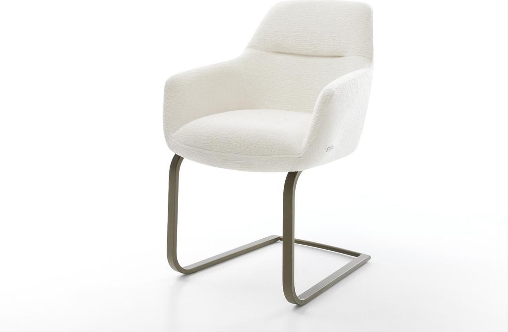 DELIFE Freischwinger Pejo-Flex Bouclé Soft Beige Freischwinger flach Effektfinish Titan Taschenfederkern