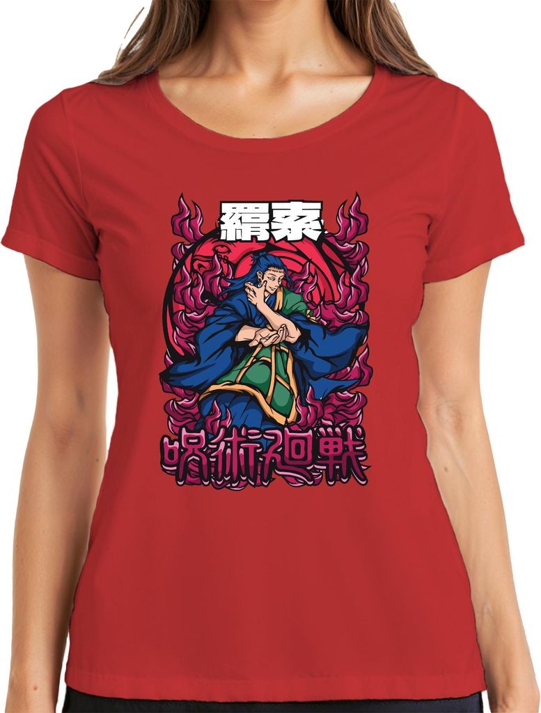 呪術廻戦 Anime Flammen Magier Japanisch Manga Anime Ästhetik Geschenk Damen T-Shirt, Rot, L