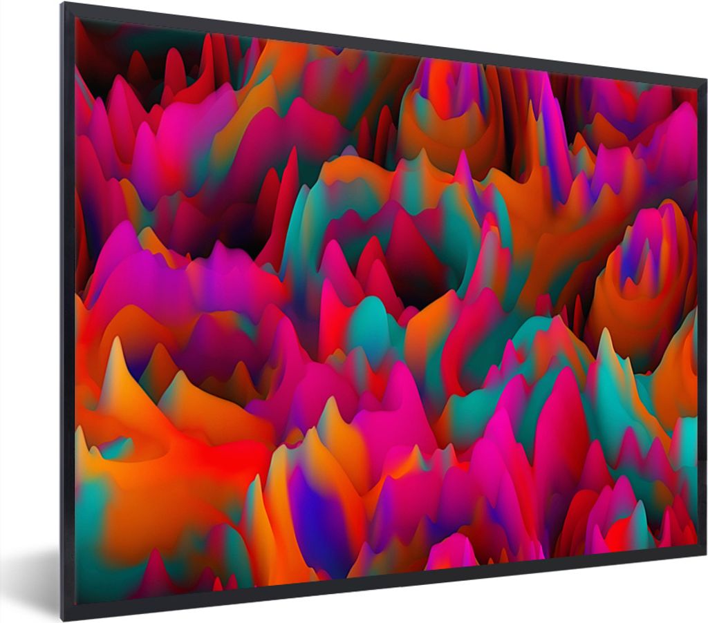 MuchoWow MuchoWow Gerahmtes Poster Farbenfrohe Berge 80x60 cm - Poster mit zchwarzem Bilderrahmen - Schwarzem - Mit Gestell