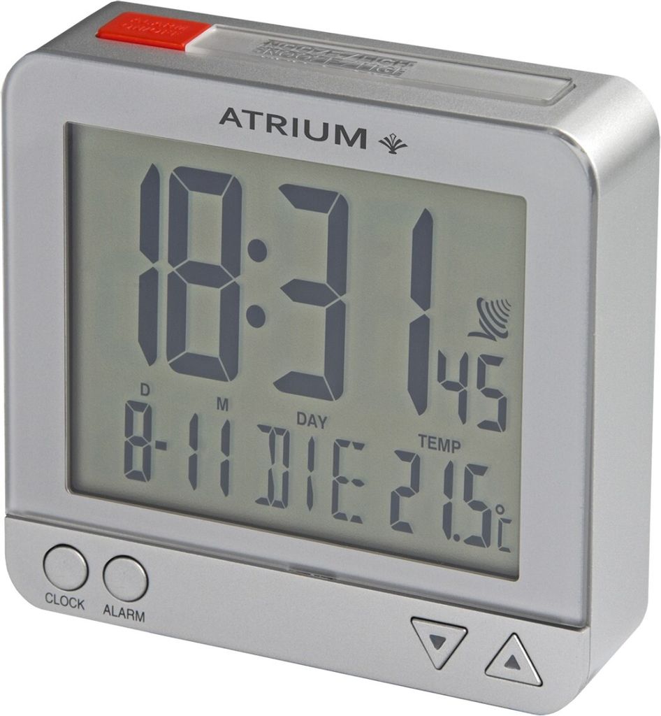 Atrium A740-19-silber Funkwecker Uhr Uni Datum grau