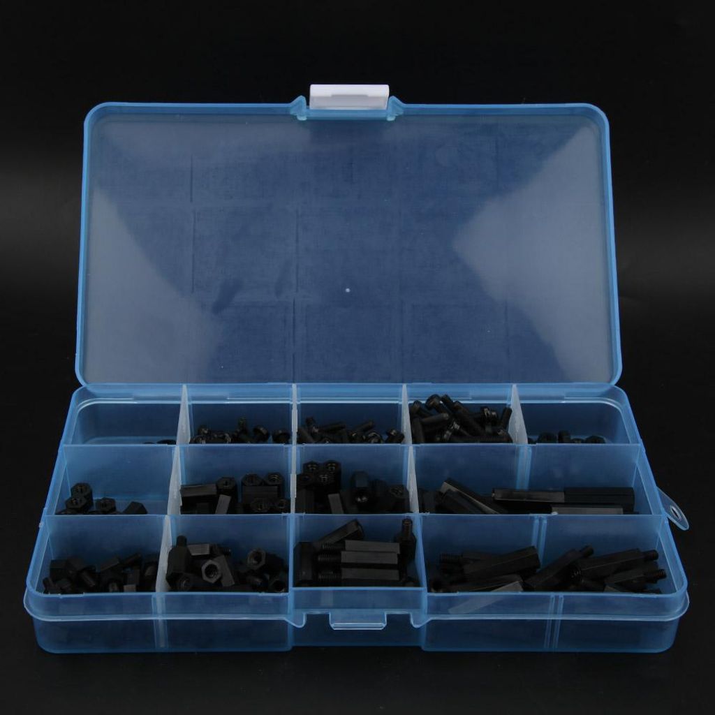 310-teilige Box M3 Nylon-Schraubenmutter-Unterlegscheiben-Außengewinde-Innengewinde-Innengewinde-Innengewinde-Innengewinde-Abstandshalter-Sortimen...