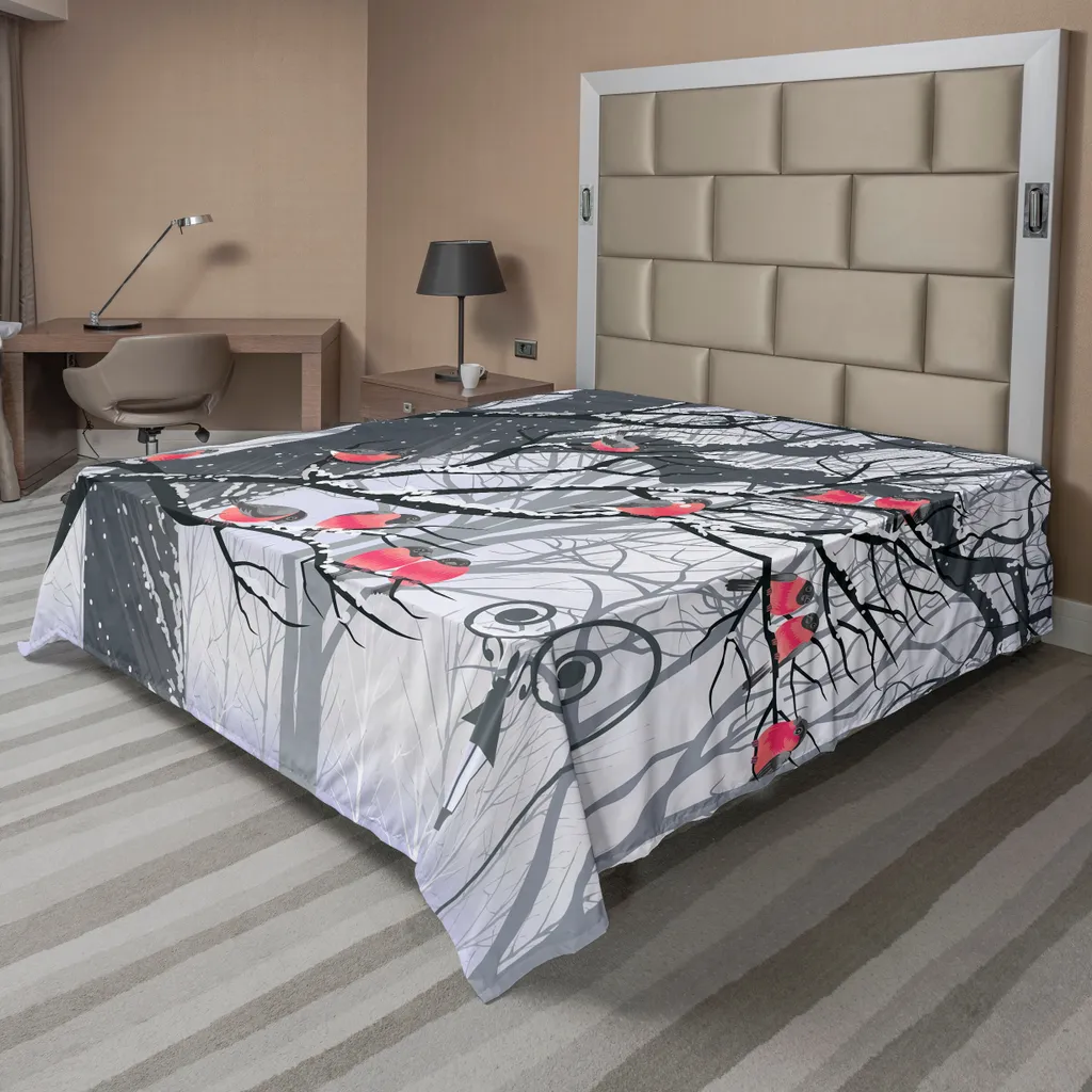 Drap de Lit Confortable en Tissu Gris Doux avec Imprimé Parc Enneigé
