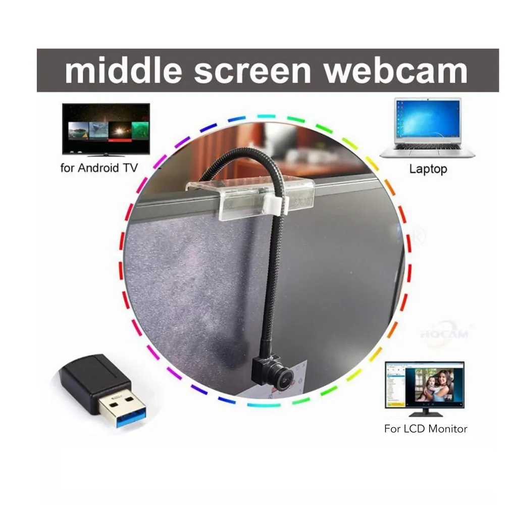 Webcam écran central 2 MP plug-and-play avec micro intégré pour ordinateur