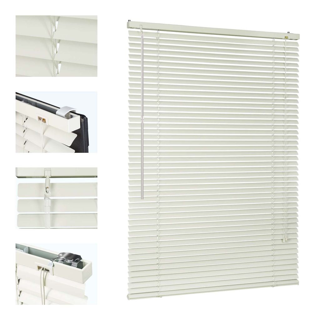 Sekey Alu-Jalousie Creme 110×220 cm Aluminium-Jalousie ohne Bohren 25mm Alu-Lamelle Fenster Rollo Klemmfix inkl Montagematerial