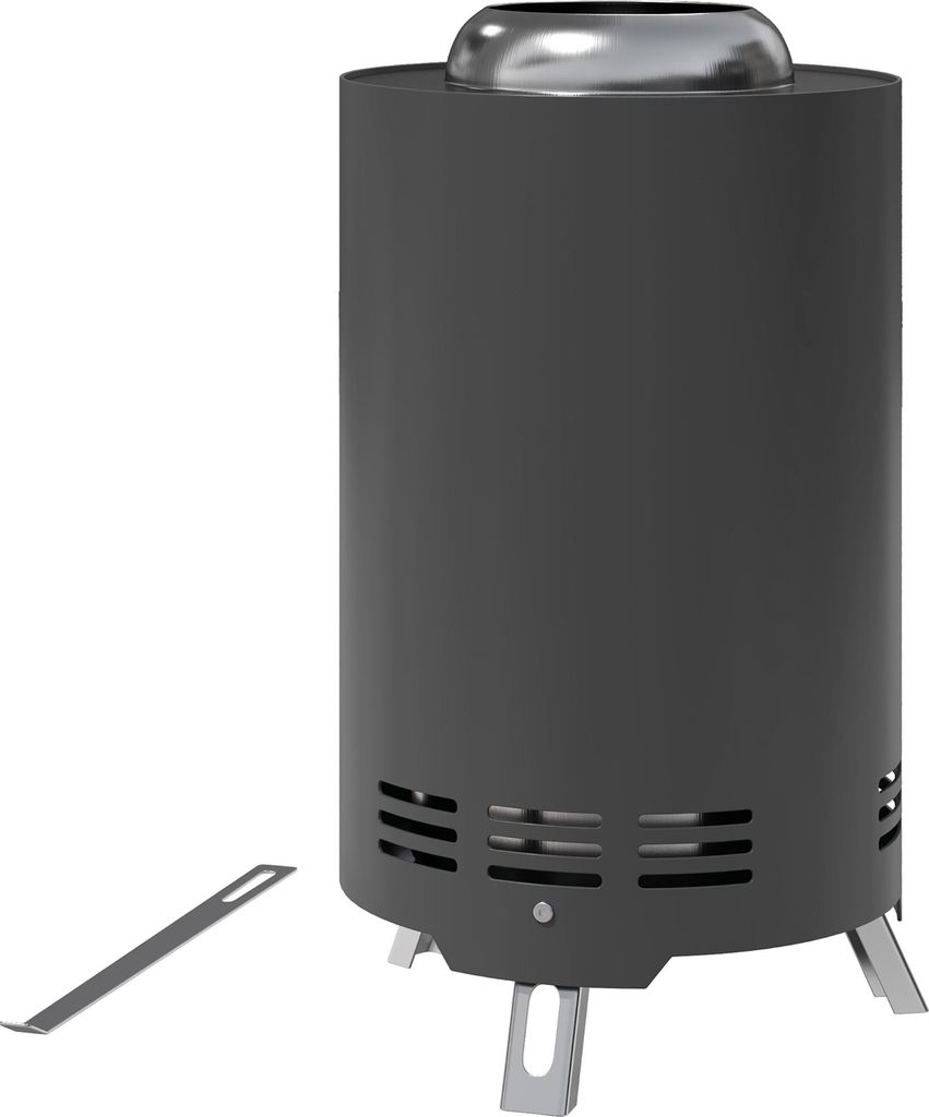 Feuerschale Ø16x25cm aus Edelstahl Feuerstelle mit Schürhaken Rauchfreie Feuerschalen Grau