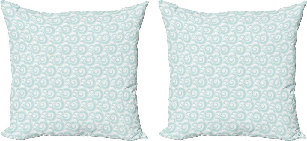 ABAKUHAUS Nautisch Kissenbezug Set (2Stück), Abstrakte Wolken Wellen, doppelseitiges Digitaldruckdekor mit Reißverschluss, 50 cm, Türkis Weiß