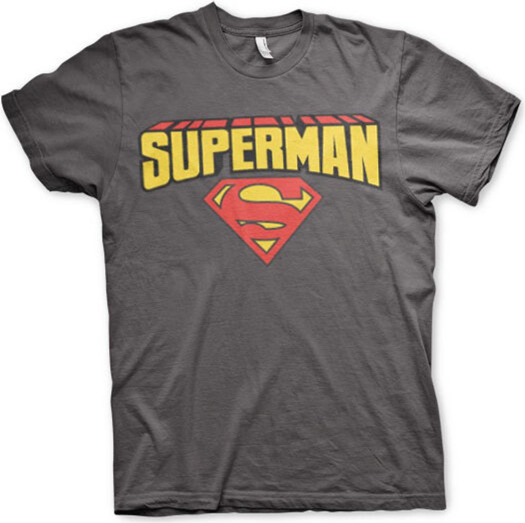Superman T-Shirt Herren Blockletter Logo dunkelgrau XL