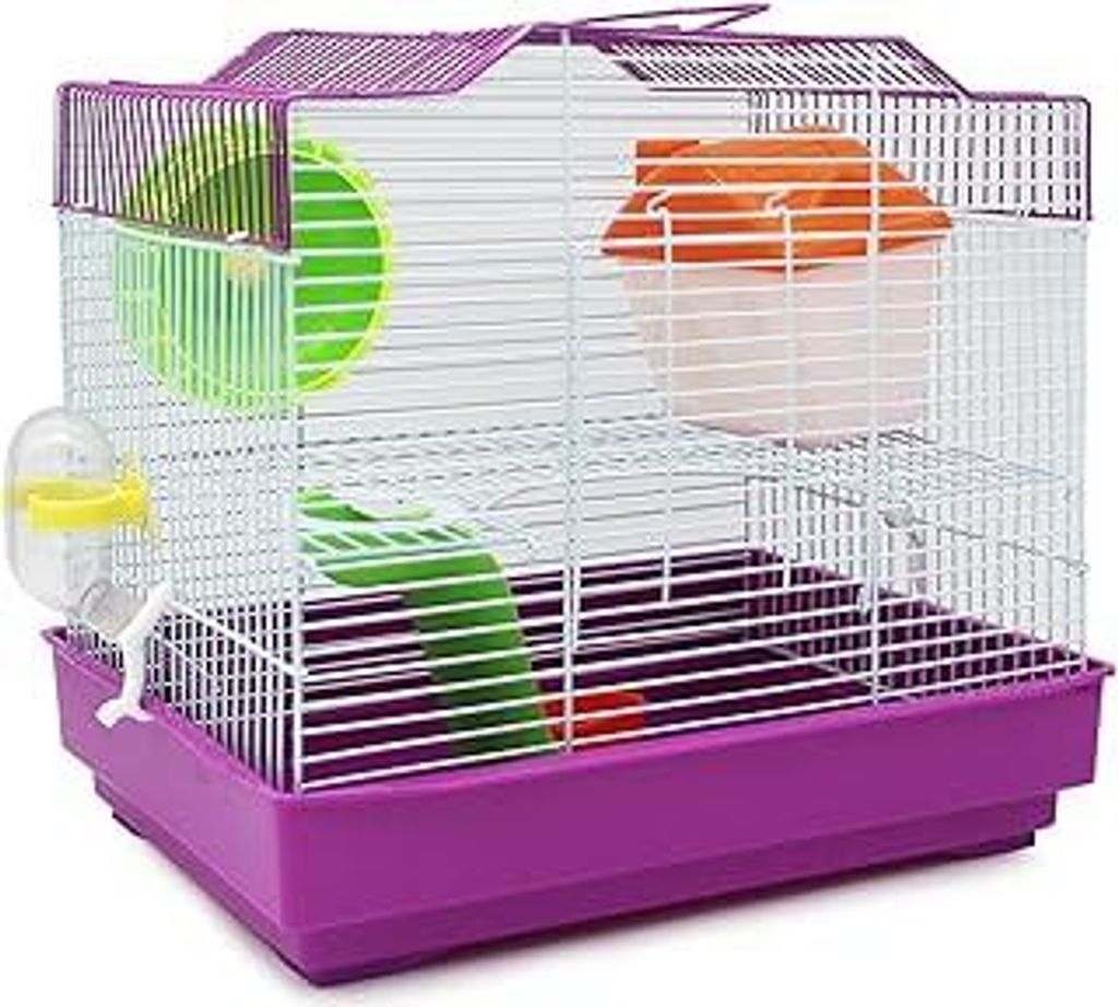 BPS Hamsterkäfig, Chalet / Haus für Hamster mit Futternapf, Tränke, Laufrad, besonderes Haus, Farbe nach Zufall, 33 x 23 x 30 cm, BPS-1175