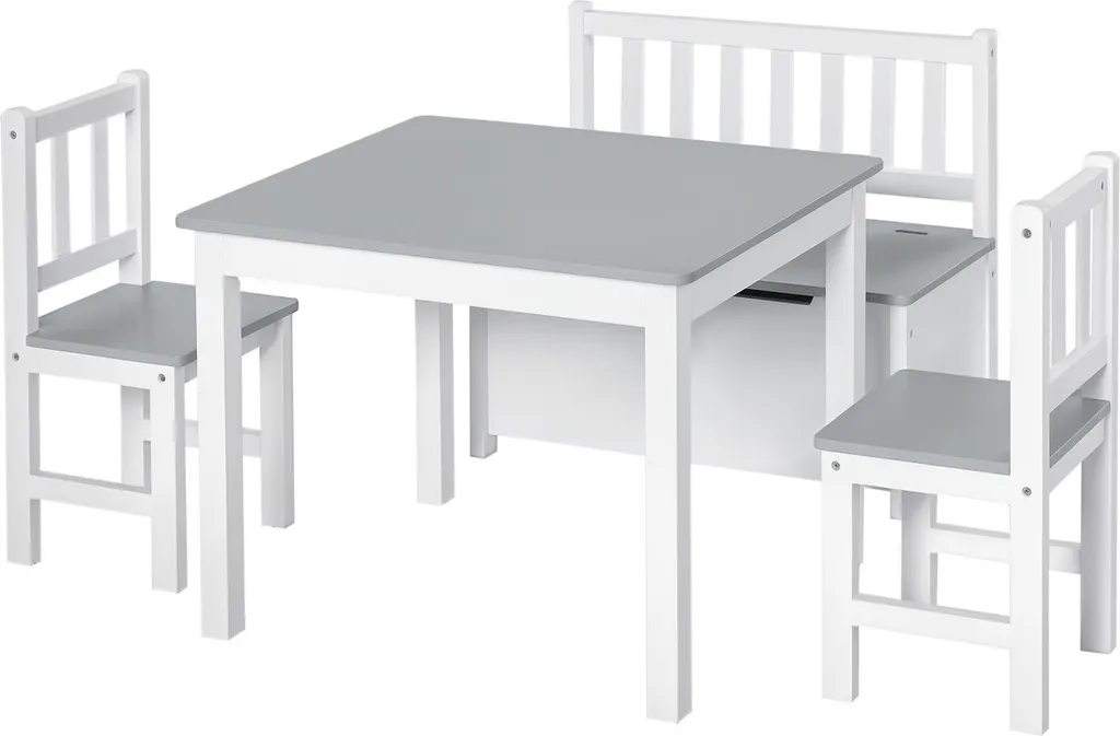 Set de Table et Chaises pour Enfant avec Rangement Intégré en Bois Blanc