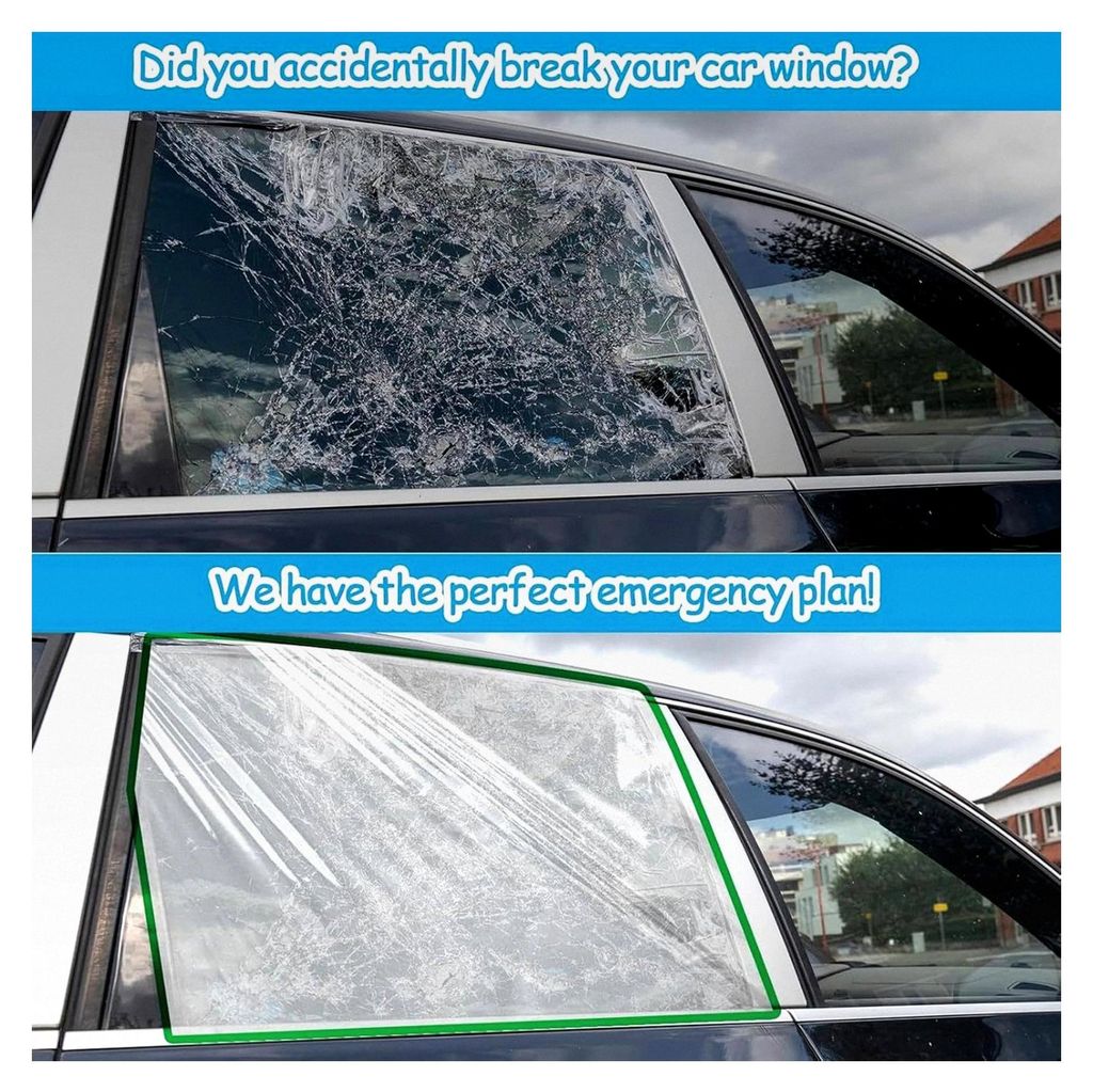 Reparaturfolie für zerbrochene Autofenster, vorgeschnitten | 80 x 120 cm klare, wasserdichte Abdeckung mit doppelseitigem Klebeband | Für Windsch...