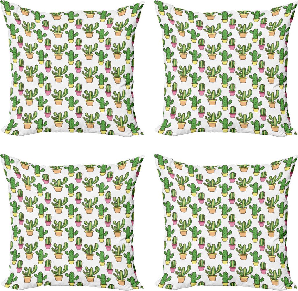 ABAKUHAUS Kaktus Kissenbezug Set (4 Stück), Cartoon Blumen, Moderner Doppelseitiger Digitaldruck, 40 cm x 40 cm, Pfirsich-Rosa-Grün