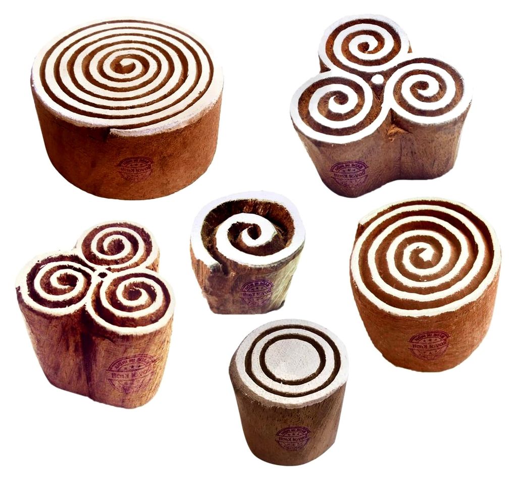 Traditionelle Druckblöcke Modische Spiralrunde Designs Holzstempel (Set von 6)