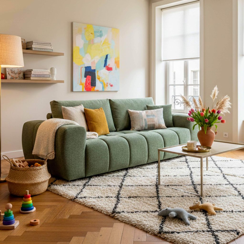 Grünes gerades 3-Sitzer-Sofa L 238 cm - Oviala Neptune