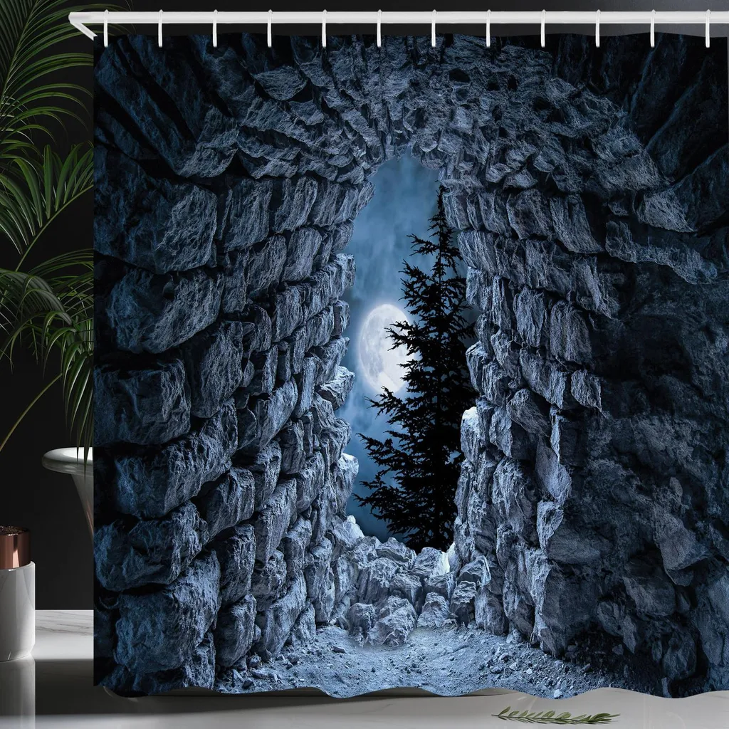 Rideau de douche décoratif effrayant 175x240 cm - Impression Lune Grise