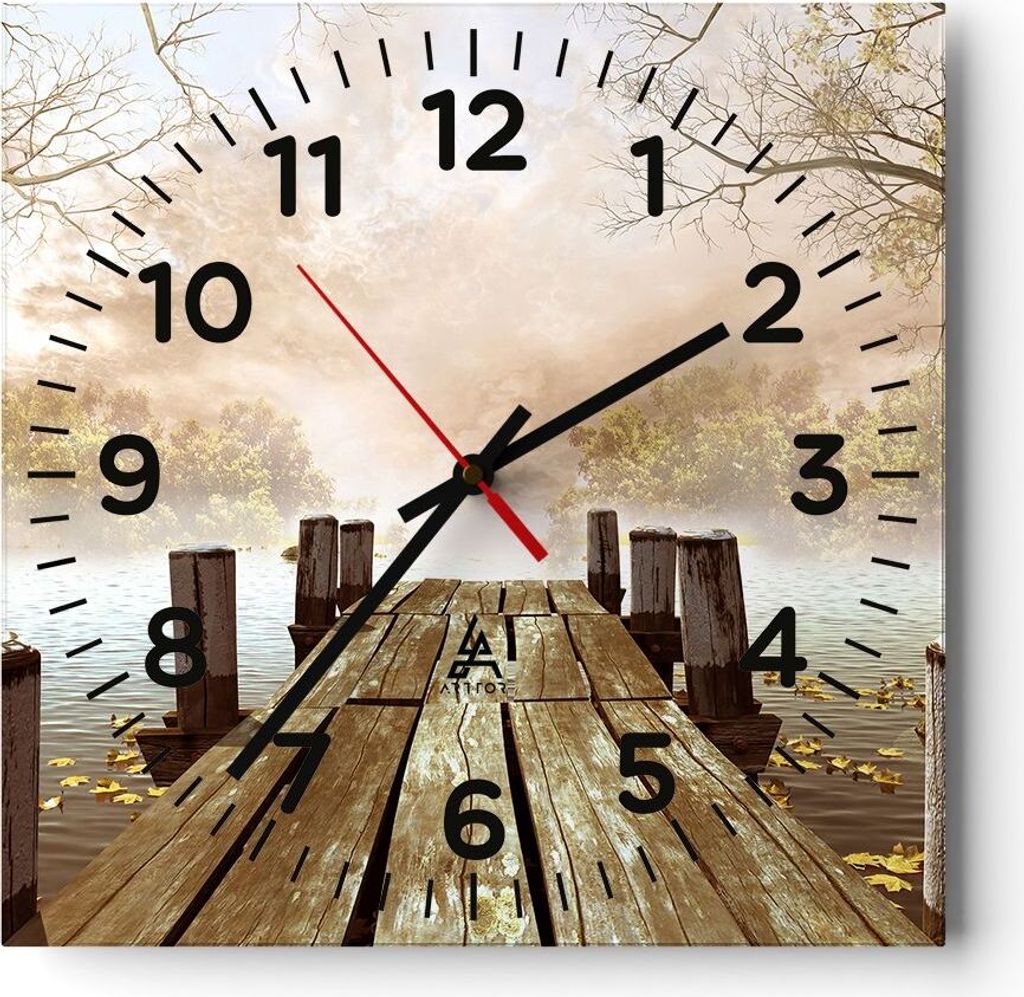 Wanduhr - Quadrat - Glasuhr - Illustration herbst landschaft bäume - 40x40cm - Schleichendes Uhrwerk - Lautlos - zum Aufhängen bereit - Dekoratio...