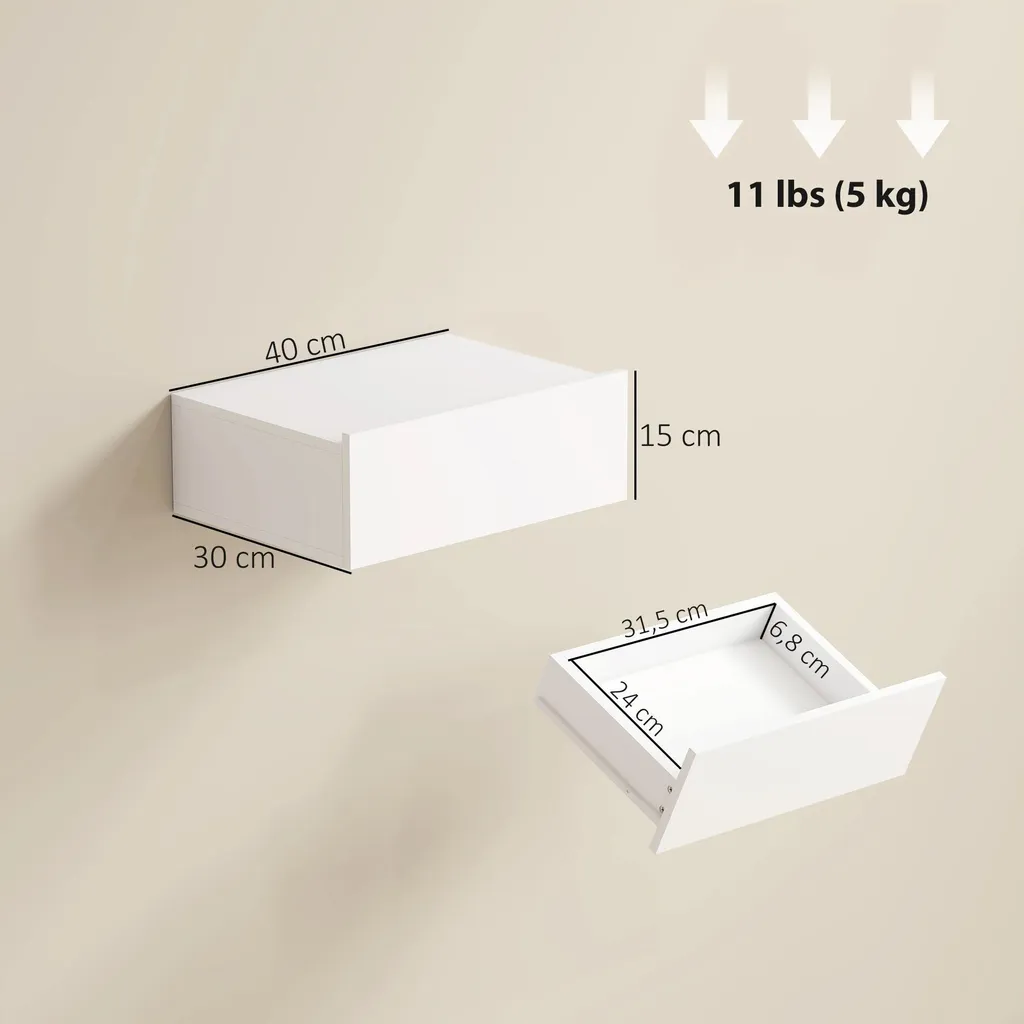 Table de nuit murale lot de 2 blanc bois pour faciliter le ménage au sol - 6