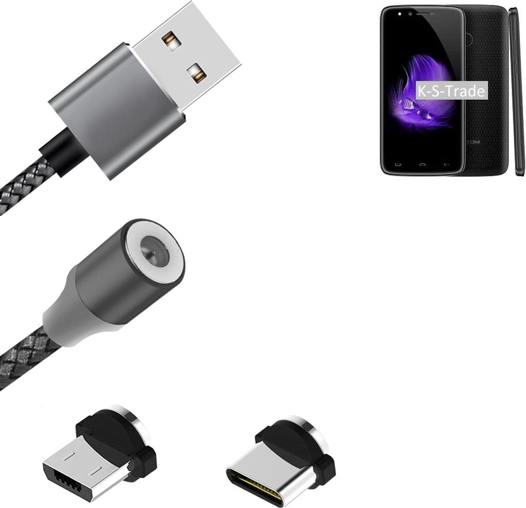 K-S-Trade Hochwertiges Magnet-Lade-kabel Sync-Kabel Daten-Kabel für Homtom HT50 mit USB-Typ-C-Anschluss und Micro-USB-Anschluss 2A bis zu 480mbps