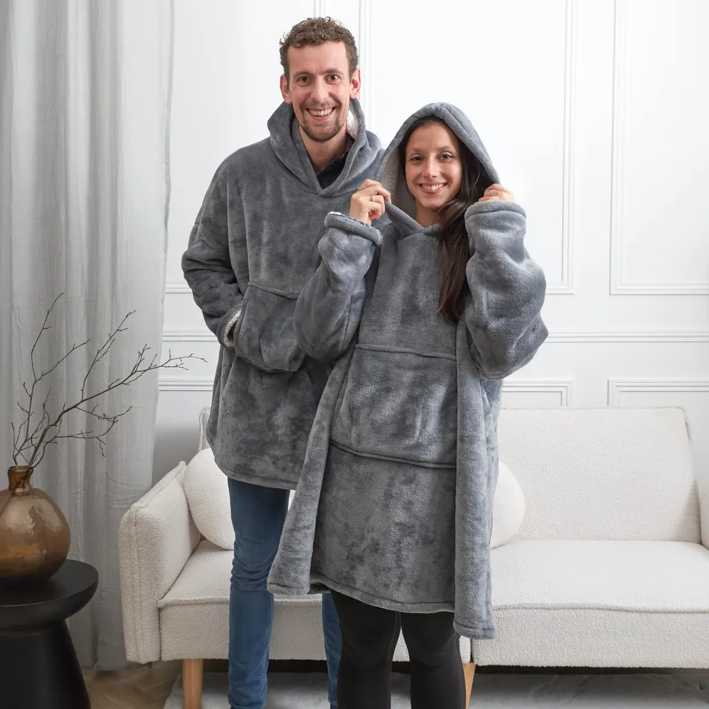 Sweat Gris à Capuche avec Doublure Sherpa Moelleuse - Confort Thermique