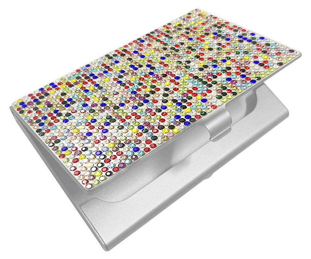Kleines Visitenkartenetui mit Strasssteinen für Damen, schlankes Etui aus Aluminiumlegierung, mit Platz für 10-20 Karten