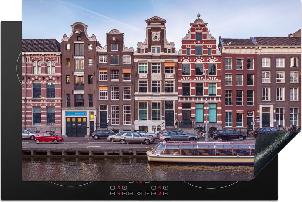 KitchenYeah Herdabdeckplatte Grachtenhäuser in Amsterdam , 81x52cm, Küche Deko, Glaskeramikfeld Herdabdeckung, Abdeckplatte fùr Kochfeld